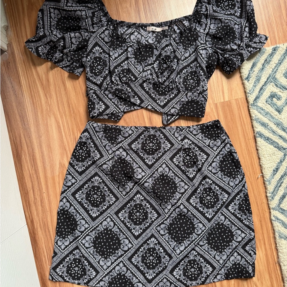 Bandana Print Crop Top and Skirt Western Set